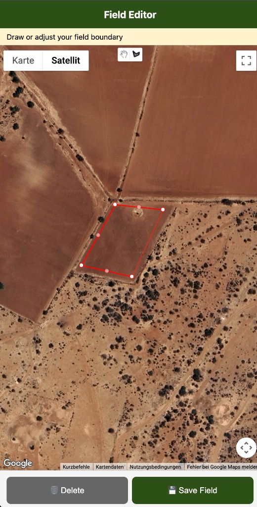 Field editor showing an adjustable polygon on satellite imagery